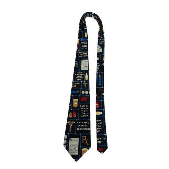 Steven Harris Pharmacist RX Prescription Pills Medicine Men's Vintage Necktie - Picture 2 of 6